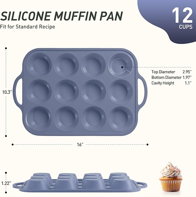 12 Cups Silicone Muffin Pan with Metal Reinforced Frame Regular Size Cupcake Pan Tray Egg Bites Silicone Rubber Cookie Molds Muffin Tin Baking Pans Tart Pan Not Stainless Steel Ceramic Aluminum
