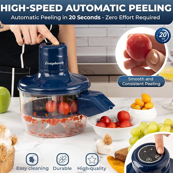 Automatic Electric Peeler, 1300mAh Cordless Rechargeable Fruit & Vegetable Peeling Machine,Easy-Clean Multi-Function Tool for Garlic, Cherry Tomato & Plum