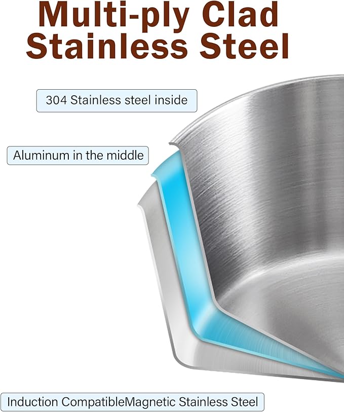 DM Tagine Pot, 11 Inch 3.6 Quart Moroccan Clay Tagine Pot Alternative, Multi-Ply Clad Stainless Steel, Traditional Cooking Pot with Die-Cast Aluminum White Conical Lid and Stainless Steel Knob