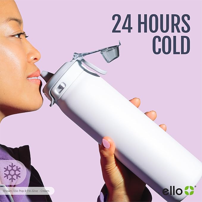 Ello Pop & Fill 22oz Stainless Steel Water Bottle with Quick Fill Technology, Double Walled and Vacuum Insulated Metal, Leak Proof Locking Lid, Sip and Chug, Reusable, BPA Free, Aurora (Pack of 6)