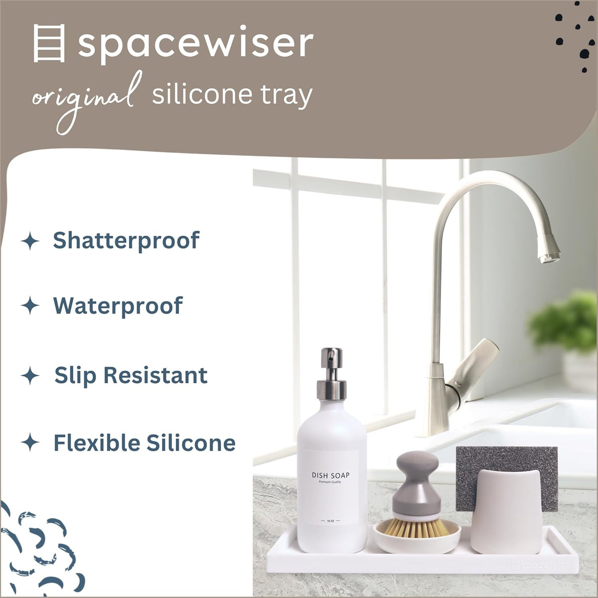 Countertop and Vanity Tray - 11.7" Silicone Bathroom Tray Countertop, Dish Soap Trays for Kitchen Counter, Bathroom Counter Organizer Accessories Caddy, Shower Trays Makeup Mat Oil, White