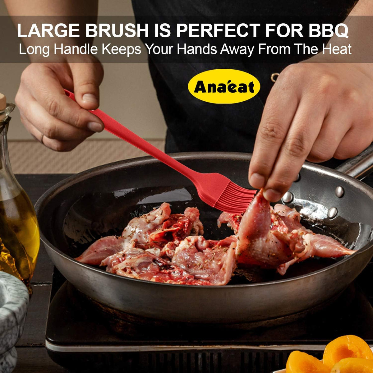 Anaeat High Heat Resistant Silicone Basting Pastry Brush Set of 5- Hygienic One-Pieces Design Spread Oil Butter for BBQ Grill Barbecue Baking Kitchen Cooking - BPA Free & Dishwasher Safe (10"+8.2")