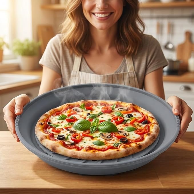 3 in 1 Microwave Splatter Glass Cover with Silicone Mat and Base Plate,BPA Free Collapsible Silicone Microwave Food Cover with Vent Hole and Anti-scald Silicone Handle,Dishwasher Safe (Small-Gray)