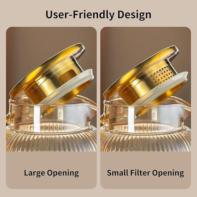 Buaic Glass Pitcher with Lid, 2 PACK 84 oz/ 2.5 Liter Amber Classic Vertical Stripes Water Pitcher,Glass Water Carafe for Cold Brew, Coffee, Lemonade, Iced Sun Tea,Beverage, Milk, Heat Resistant