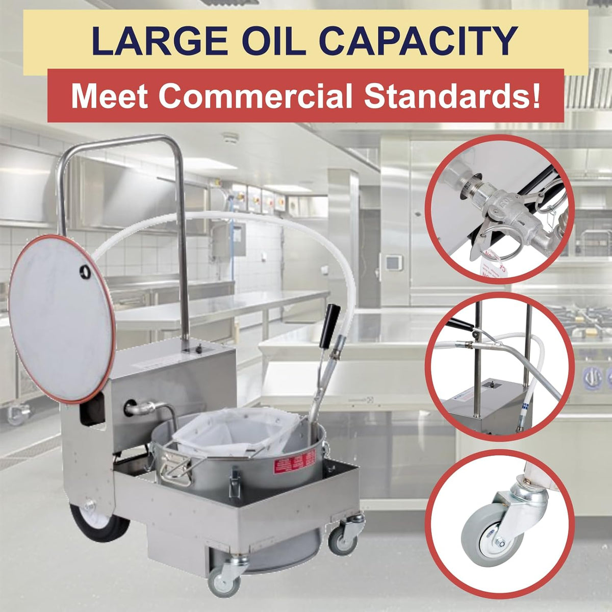MirOil BD505 Electric Oil Filter Machine & Discard Trolley, Portable Oil Filter Machine for 55lb Fryer Grease, Filtration System for Deep Fryers for Food Trucks, Caterings, Restaurants & Food Services