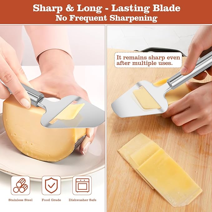 Premium Stainless Steel Cheese Slicer For All Types Of Cheese, Multi-Functional Handheld Cheese Slicers Cutter For Block And Hard, Dishwasher Safe, Essential For Every Kitchen.