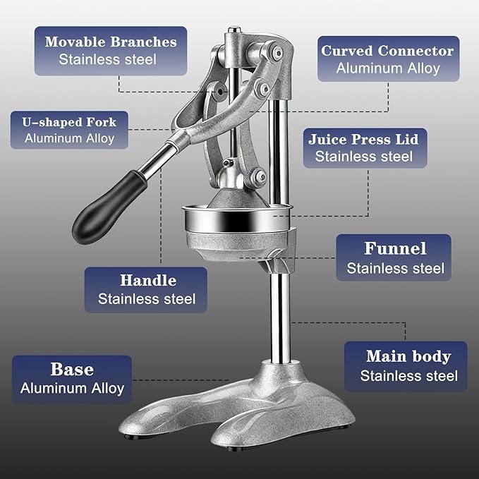 Cast Iron Juicer Commercial Grade Manual Citrus Juicer Heavy Duty Stainless Steel for Oranges Lemons Spout ﻿ Heavy Duty Hand Juicer Press