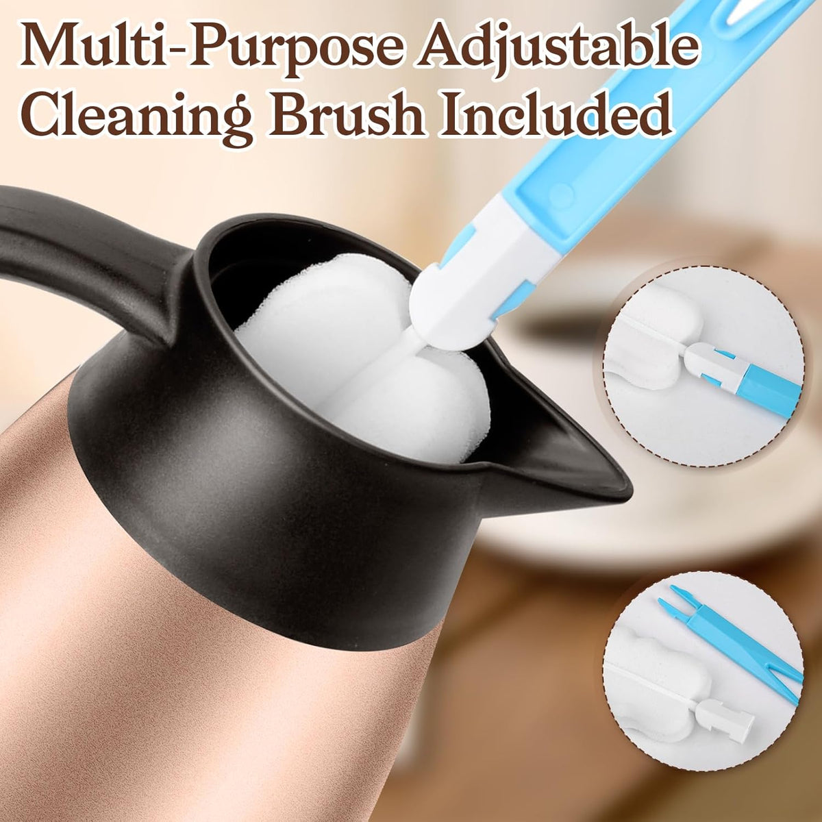 2 PCS 68 OZ Thermal Coffee Carafe, Insulated Stainless Steel Coffee Carafe Double Walled Vacuum Thermal Pot Flask with Brushes Thermos for Keeping Hot Coffee Tea Home and Office (Gold)