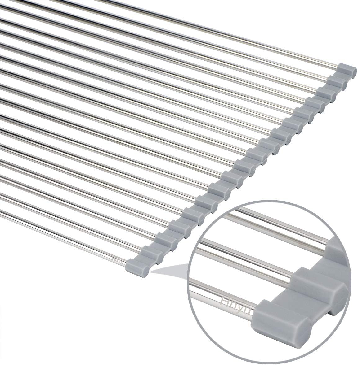 Roll-Up Sink Drying Rack 17.7"(L) x 13.8"(W) - Multipurpose Heat Resistant Over The Stainless Steel & Silicone Dish Rollable Kitchen Drainer, Gray