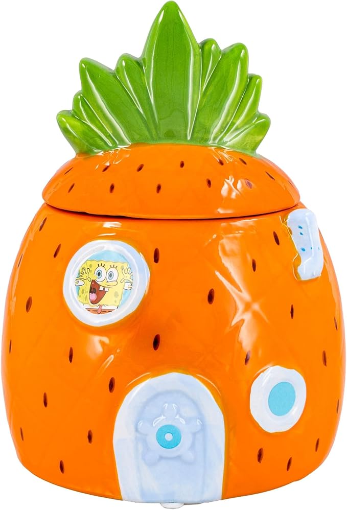 Silver Buffalo SpongeBob SquarePants Small Sculpted Ceramic Snack Jar Featuring Pineapple House and SpongeBob SquarePants, 5.2” x 5.2” x 6.6”