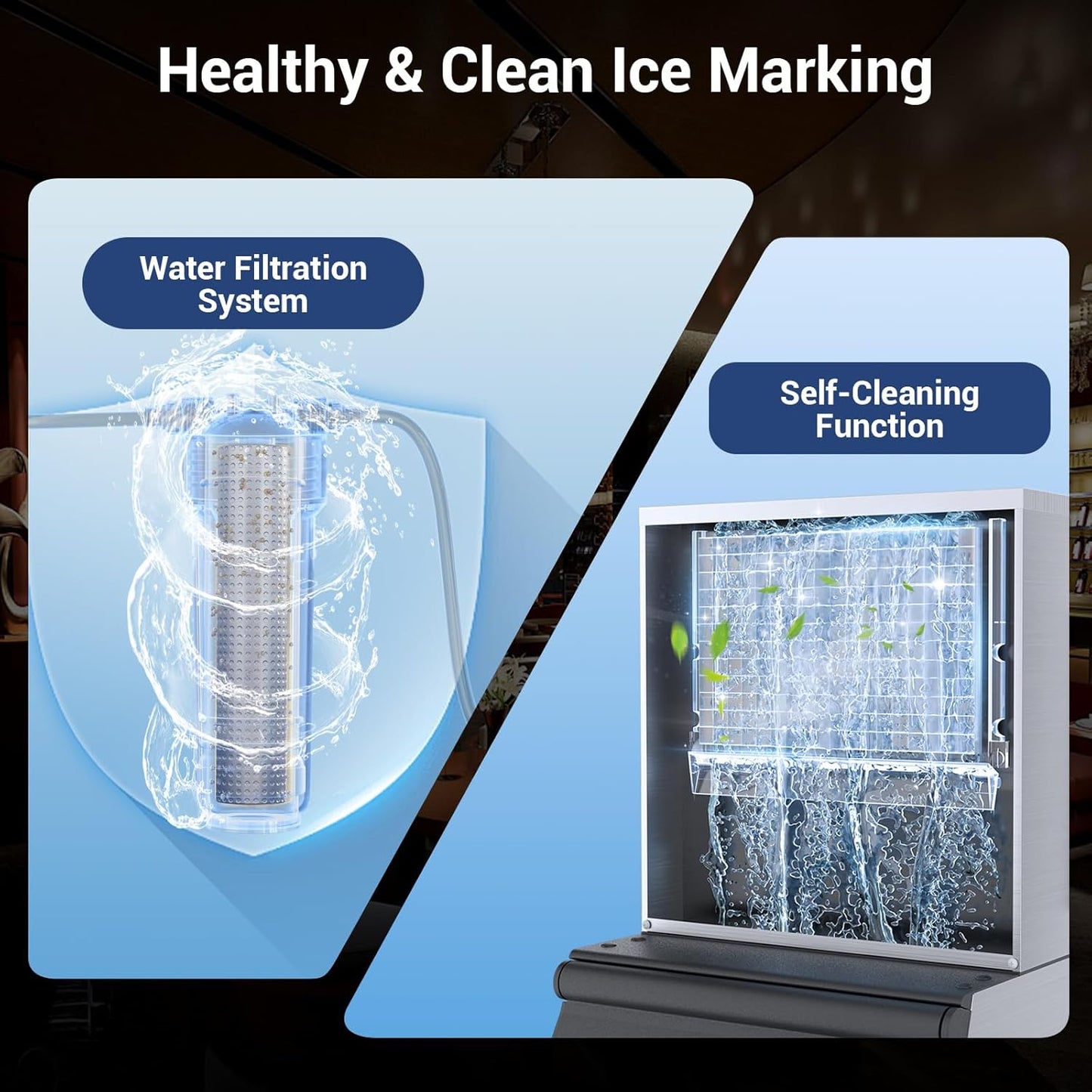 Commercial Ice Machine 500LBS/24H, 350LBS Storage, Ice Ready in 5-15min, Self-Cleaning Stainless Steel Industrial Ice Maker with Timer & Ice Thickness Control for bar Cafe Restaurant Business
