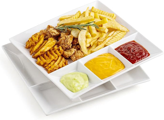 LAUCHUH Chip & Dip Serving Set, 11 inch Porcelain Divided Serving Platter Large Relish Tray Appetizer Tray for Party, Thanksgiving, Christmas, Nuts, Candy, Veggies, Candy and Snacks, White