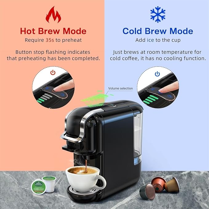Multi-Capsule Coffee Maker, Hot/Cold Coffee Maker, Milk, ESE Pod Ground Coffee, Cafeteria, 19 Bar, 5 in 1 (Color : H2B M1A BK, Size : CHINA_US)