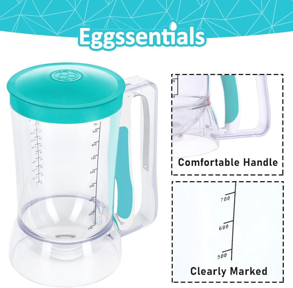 Eggssentials Pancake Dispenser for Batter - Pancake Mix Dispenser Cupcakes, and Muffins – Precision, Mess Free – Cake Mix Dispenser Bottle for Baking & Griddle - Teal Color