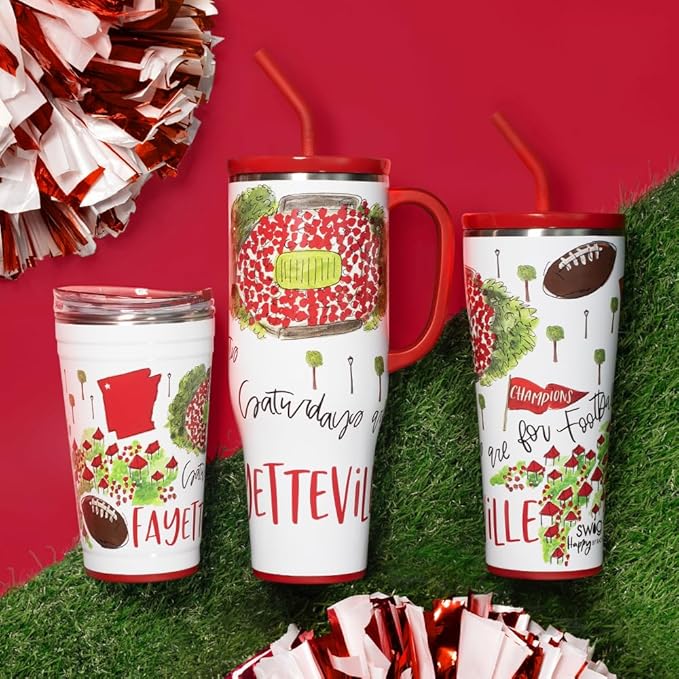 Swig Life 24oz Party Cup, Stackable Insulated Travel Coffee Tumbler with EZ Slider Lid, Cup Holder Friendly, Stainless Steel 24 oz Tumbler, Reusable Mug (Saturdays In Fayetteville)