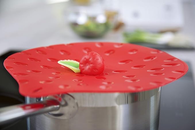 Charles Viancin - Strawberry Silicone Lid for Food Storage and Cooking - 9''/23cm - Airtight Seal on Any Smooth Rim Surface - BPA-Free - Oven, Microwave, Freezer, Stovetop and Dishwasher Safe