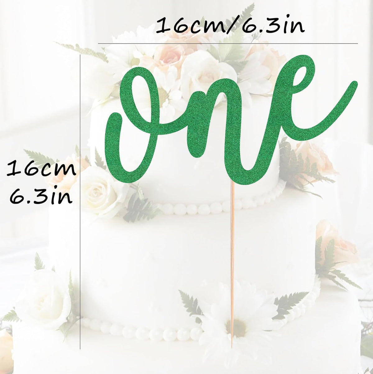 First Birthday Cake Topper - Green Glitter One Cake Decorating Supplies for Girls and Boys, Perfect for Baby Shower/Gender Revealing Party/Baby Party Photo Booth Props