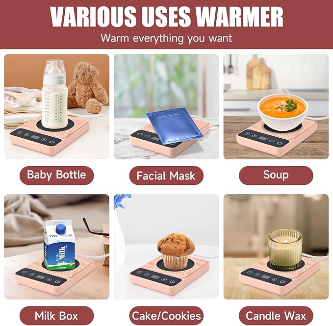 Mug Warmer - Electric Coffee Mug Warmer with Timer,Coffee Cup Warmer for Desk Auto Shut Off,Smart 6-Temperature Control, Coffee Accessories for Coffee Lovers, Pink