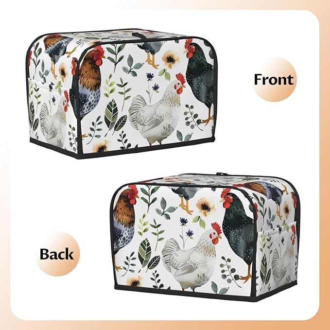Summer Rooster Toaster Cover 2 Slice, Cute Country Bread Machine Cover, Washable Toaster Kitchen Small Appliance Cover Stain Resistant,with Top Handle