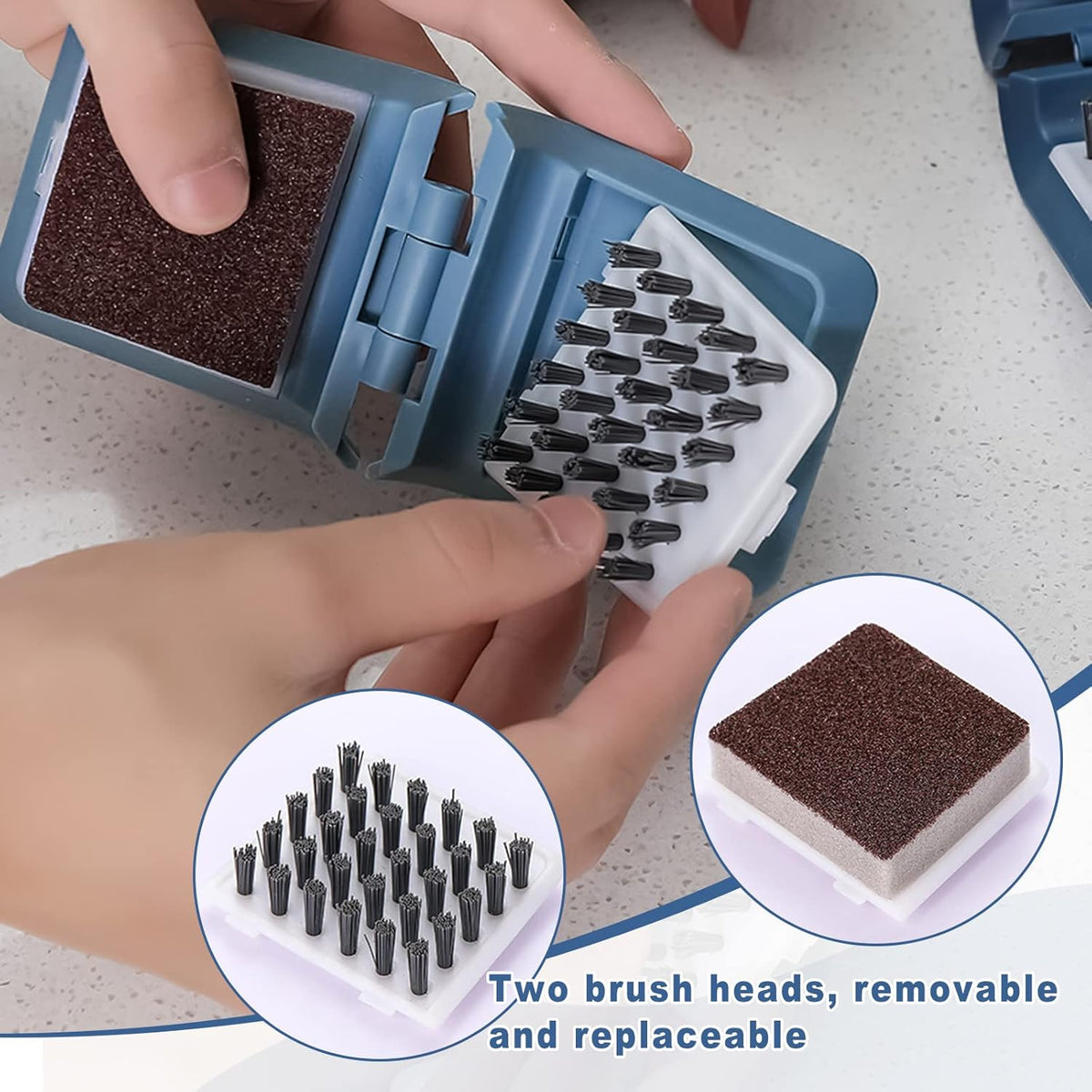 Knife Cleaner, 2 Pack Cutlery Cleaner, Blade Cleaner with 2 Pcs Replacement Sponge Brush Head,Microfiber Cleaning Cloth, for Kitchen Chopsticks Fork Spoon Knives Washing(Blue,Pink)