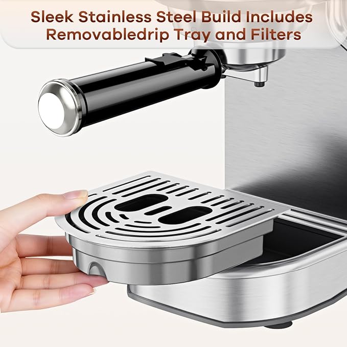 Espresso Machine with Milk Frother, 20 Bar Stainless Steel Coffee Machine, Espresso Maker with 34oz Removable Water Tank for Home, Office, Women or Men