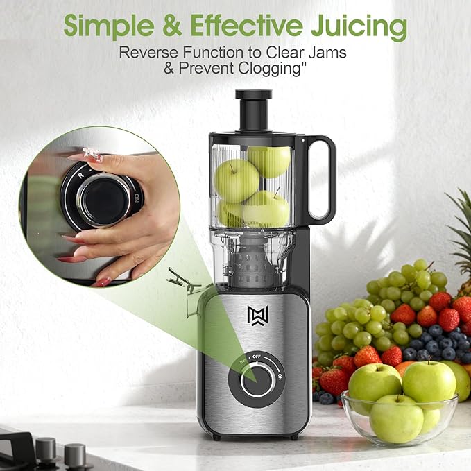 Cold Press Juicer,Stainless Steel Material,Juicer Machines with 5.0Inch Wide Feed Chute,Slow Masticating Juicer for Vegetables and Fruits with High Juice Yield,Large Auger,Easy to Clean