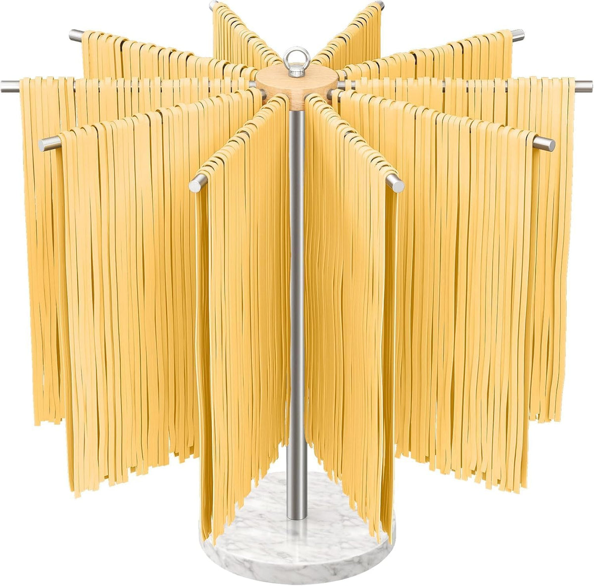 Pasta Drying Rack, 304 Stainless Steels Pasta Rack with Handle, Detachable Stand Noodles Drying Hanger for Homemade Fresh Spaghetti, Tagliatelle, Fettuccine, Marble Base