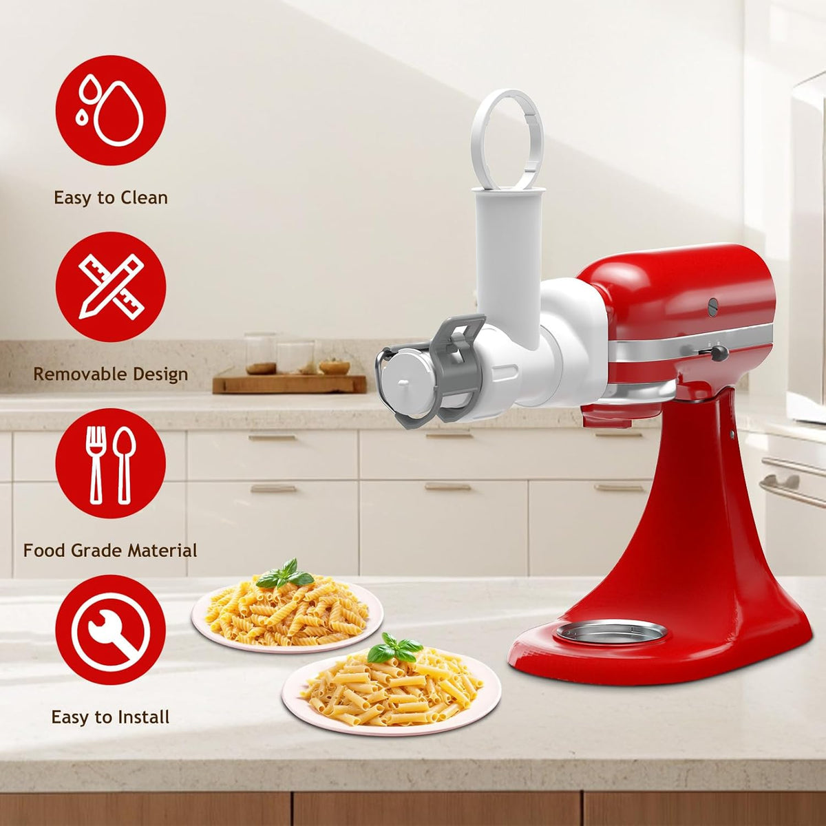 Pasta Maker Attachment for Kitchenaid Stand Mixer with 6 Different Shapes of Pasta Outlet, Durable Kitchenaid Accessories and Attachments, Dishwasher Safe