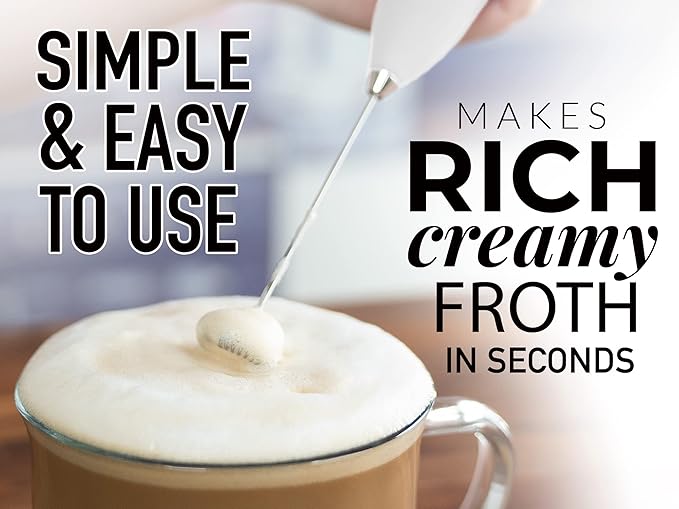 Zulay Premium Gift Milk Frother Set – Handheld Coffee Frother with Stand, 12oz/350ml Frothing Pitcher + 4 Latte Art Stencils – 13,000 RPM Motor, SS Whisk, Battery Operated – Barista Kit (White)