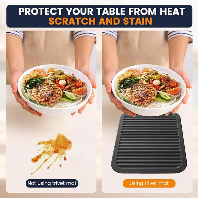 Silicone Trivet Mats 4 Heat Resistant Pot Holders Multipurpose Non-Slip Hot Pads for Kitchen Potholders, Drying mat, Jar Opener, Spoon Holder, Coaster.(Pitch Black)