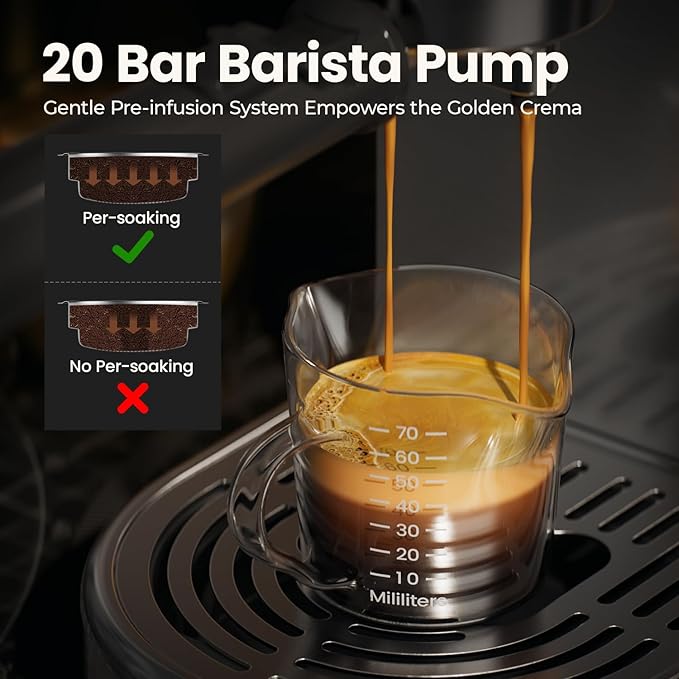 Espresso Machine 20 Bar, Compact Espresso Maker Stainless Steel 1450W Professional Coffee Machine for Latte & Cappuccino with Steam Wand