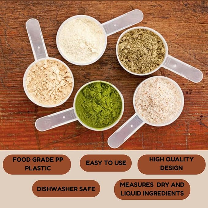 Plastic Measuring Scoop, 1 Tablespoon (14.8 cc | 1/2 Oz. | 14.8 mL) Long Handle Spoons for Powders, Granules, Coffee, Pet Food, Baking Supplies, Protein and Other Dry Goods, BPA Free (Set of 5)