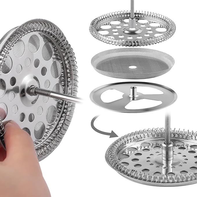2.6 Inch Filter Parts for 350ml French Press 3 Pieces Stainless-Steel Set Containing Spiral Disk, Small Coffee Press Mesh Screen for Sivaphe 12 oz French Press