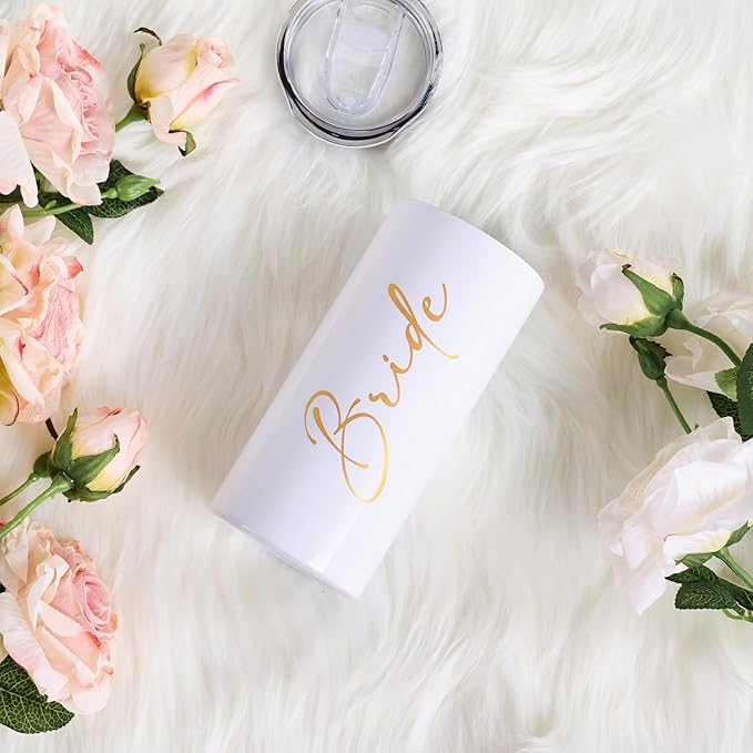 Bride Gifts Bridal Shower Gifts for Bride Cup Wedding Engagement Bachelorette Party Favors Stainless Steel Insulated Skinny Tumbler with Lid and Straw 15 OZ