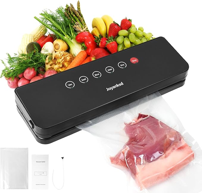Food Vacuum Sealer Machine 10-In-1 with Bag Storage(Up to 20FT) and Cutter,Joyanksd Food Sealer Vacuum Sealer for Food with Moist/Dry/Canister 5 Food Modes, Starter Kits Bags*5 and Bag Roll*100KPa