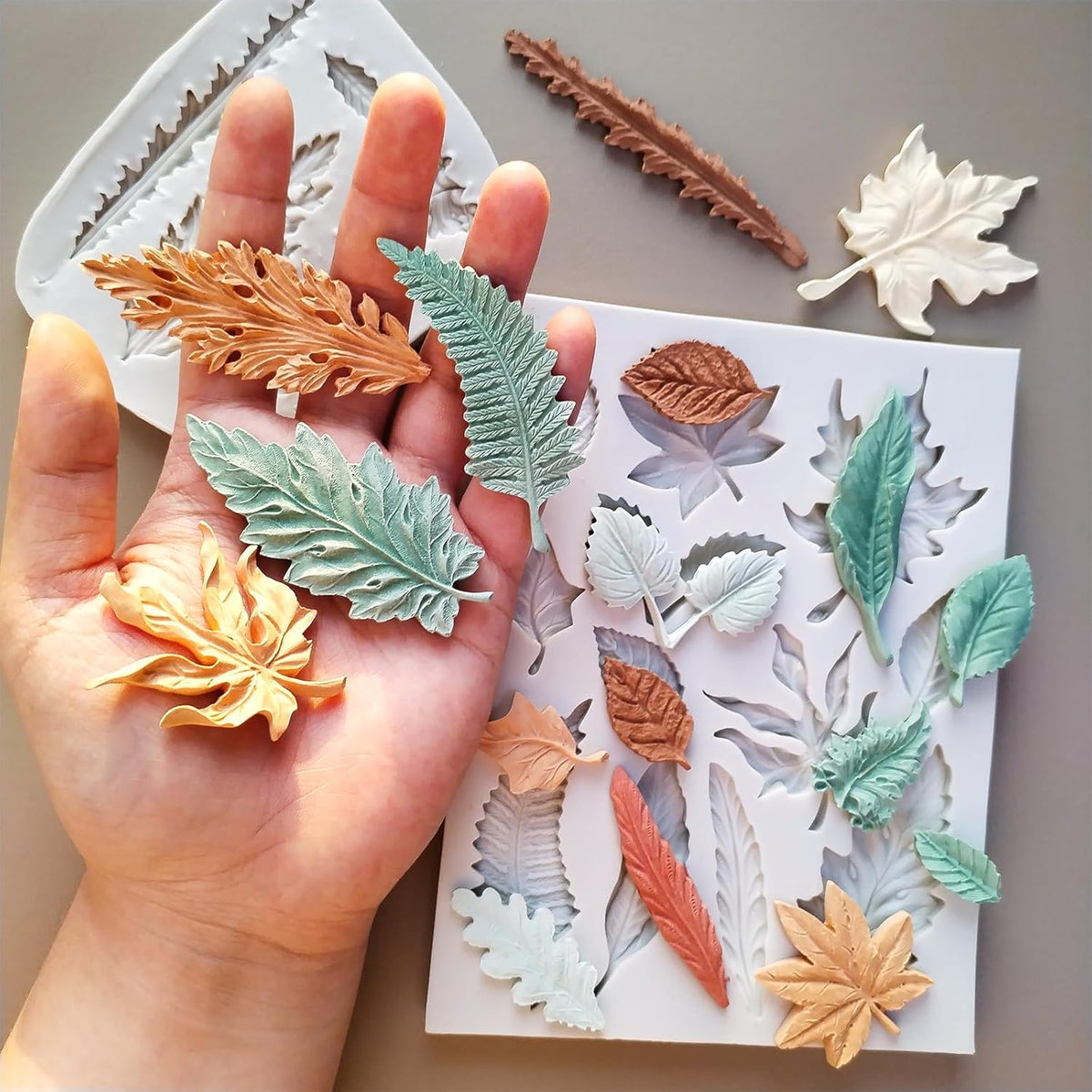 2PCS Leaf Silicone Molds, Tree Leaves Shape Cake Fondant Mold, 3D Unique Chocolate Candy Jello Biscuit Dessert Mold, Resin Plaster Polymer Clay Soap Mold, Cake Decorating Tool
