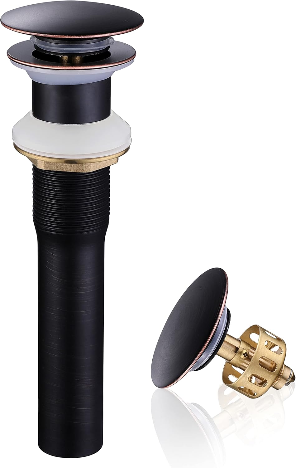 Pop up Sink Drain Stopper Without Overflow Oil Rubbed Bronze for Bathroom Vessel Vanity Sink Art Basin，Big Cap Sink Drain Without Overflow, Metal Pop-up Drain Strainer with Detachable Basket Stopper