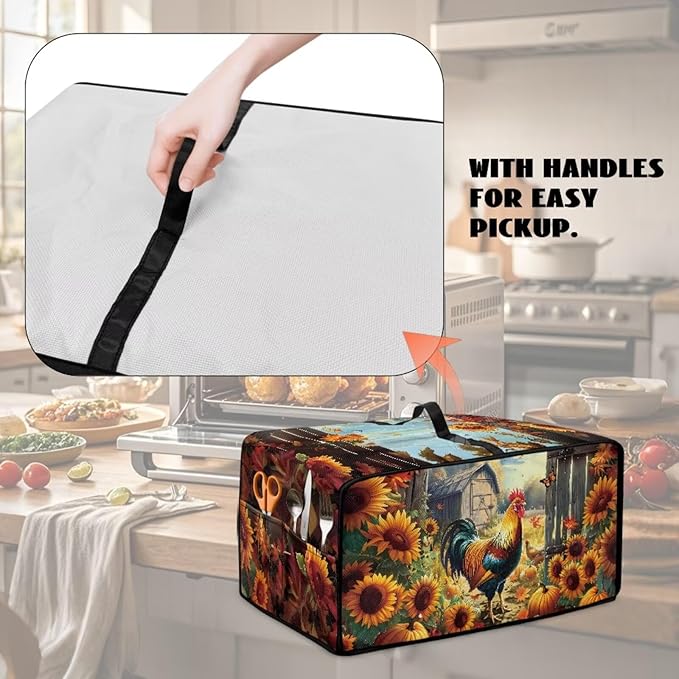 Toaster Oven Dust Cover Dustproof Smart Oven Air Fryer Microwave Cover with Pockets, Electric Appliance Protector Fall Home Decor, S, Chicken Rooster Sunflower Pumpkin Butterfly