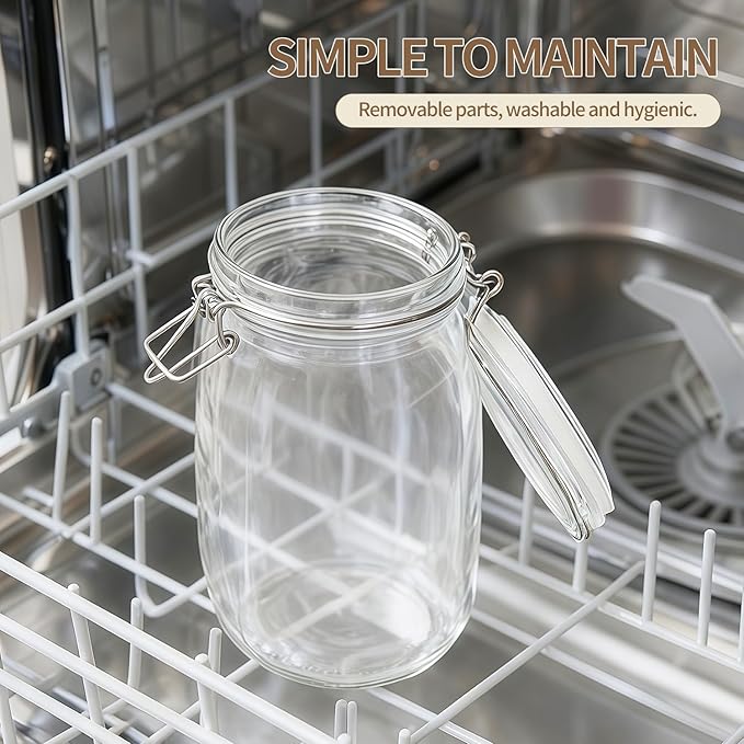1 Gallon Glass Food Storage Jars with Airtight Lids, Set of 2 – Clear Preserving Seal Wire Clip Fastening Canisters for Kitchen Canning, Flour, Cereal, Pasta, Sugar, Beans, Pickling Jars (1gallon*2)
