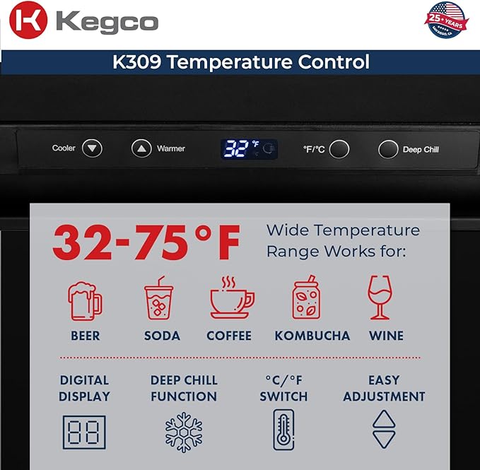Kegco K309B-2 Double Faucet Digital Black Kegerator