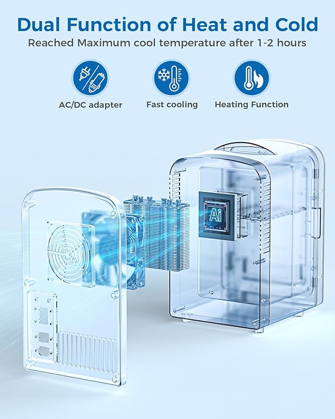 Electactic Mini Fridge, 4L/6 Cans Cooler & Warmer Portable Compact Refrigerator, Small Skincare Fridge for Makeup Food and Drinks, Small Cooler for Bedroom, Cosmetics, Car, Office, White