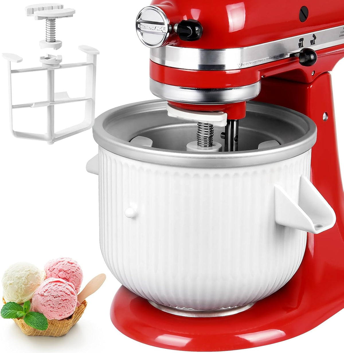 Ice Cream Maker Attachment for Kitchenaid, 2 Quart Frozen Ice Cream Bowl for Stand Mixer 4.5/5/6/7QT, Sorbet Gelato Maker for Homemade Ice, Dessert, Yogurt