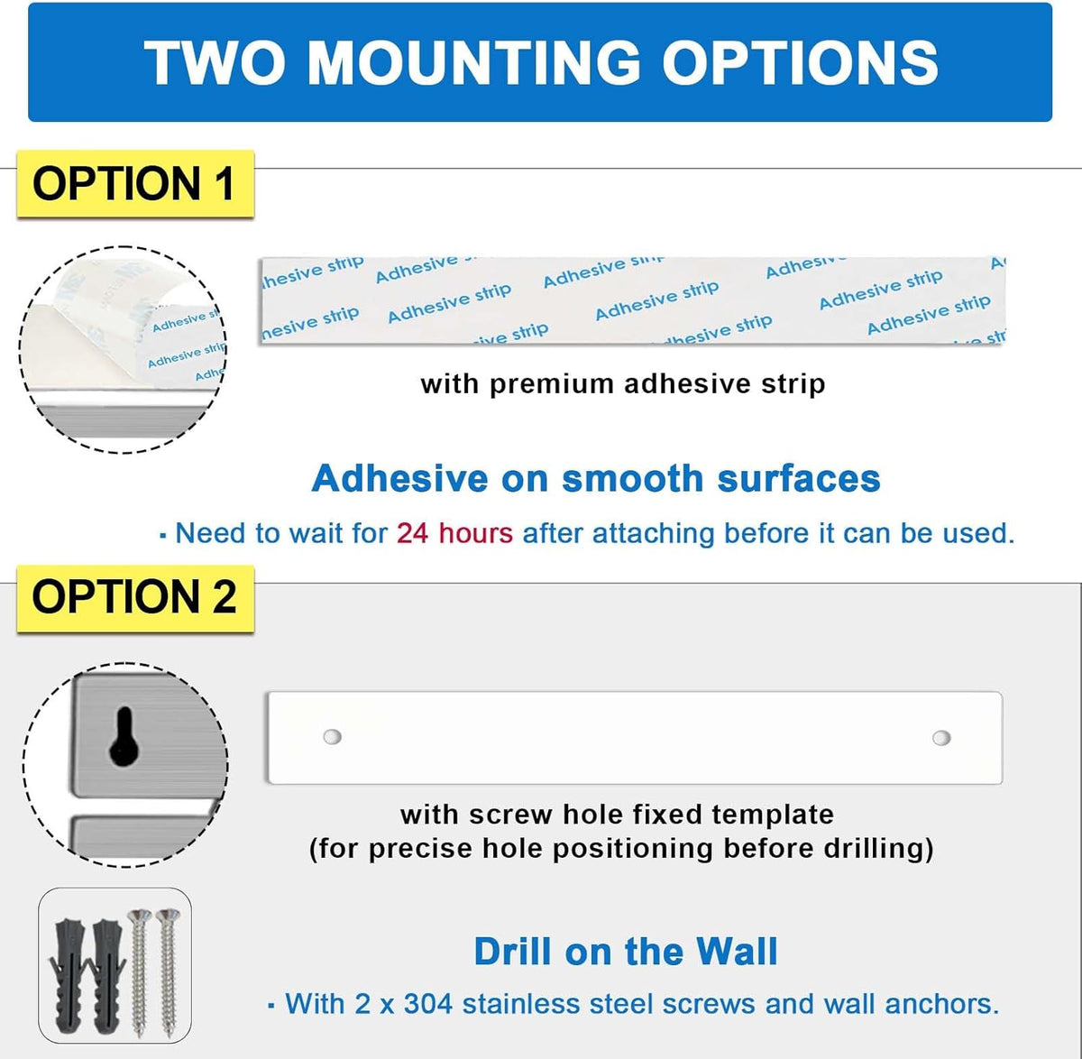 12 Inch Magnetic Knife Holder for Wall, Adhesive Knife Magnetic Strip No Drilling with 6 Hooks, Powerful Magnetic Knife Strip, Magnetic tool Holder for Kitchen Knives & Utensils (Silver)