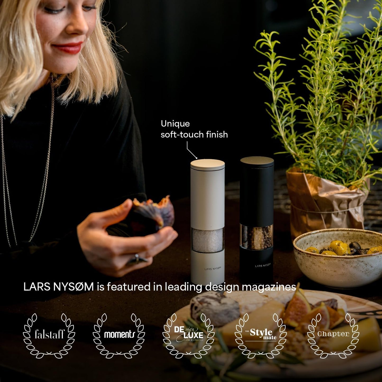 LARS NYSØM Salt and Pepper Grinder Set Manual, Stainless Steel Salt and Pepper Mills with Adjustable Ceramic Grinder I Design Spice Shakers (Blue/Gray)
