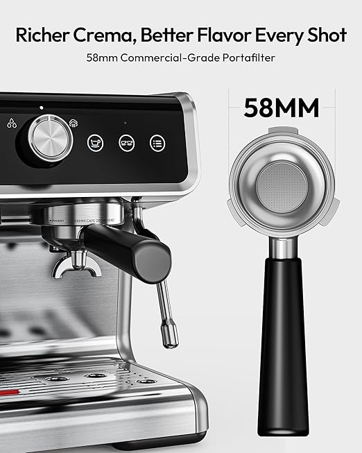 EUHOMY Espresso Machine with Grinder, 20 Bar Coffee Maker with Milk Frother Steam Wand, Professional Expresso Coffee Machines with Removable Water Tank, Latte & Cappuccino Machine for Home Barista