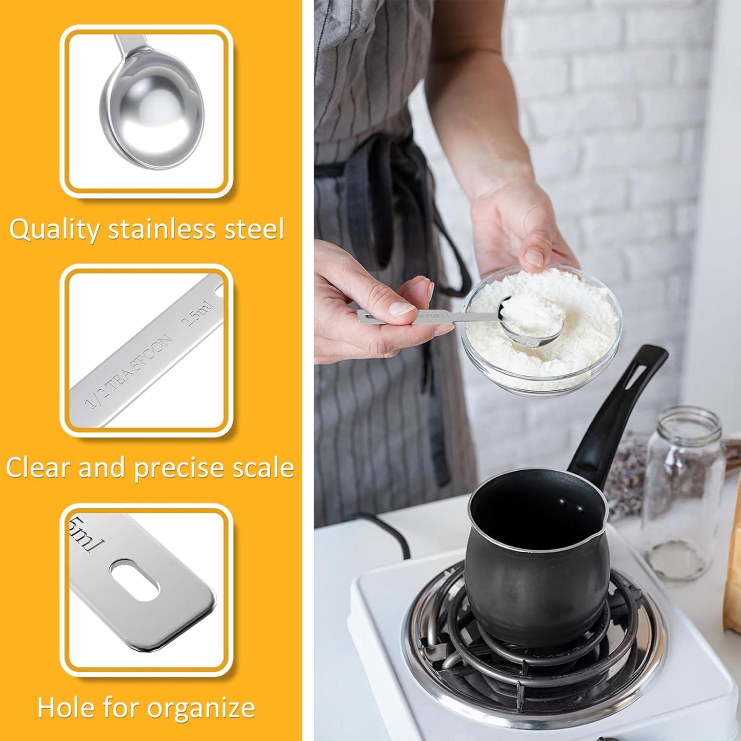 1PCS 1/2 Tsp(1/6tbsp, 2.5ml) Single Measuring Spoon, Stainless Steel Individual Measure Scoop Only