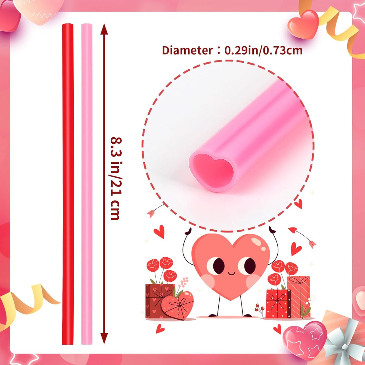 JANYUN 30 Pcs Pink Red Heart Shaped Straws, Reusable Valentines Plastic Drinking Straw for Valentines Day Party Favors Birthday Bridal Shower Wedding Supplies
