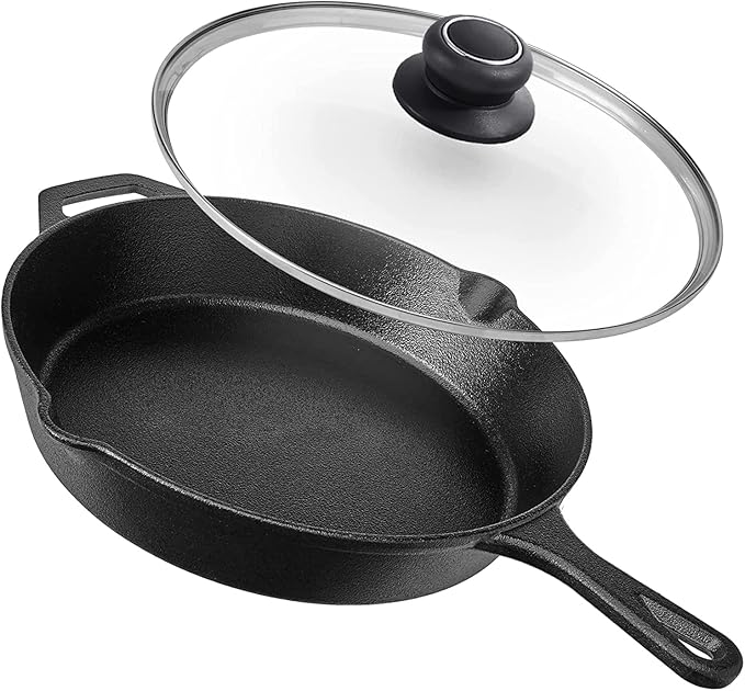 12 Inch Pan Lid - Glass Lids For Lodge 12" Cast Iron Skillet, Frying Pan, Wok, Pot Fry Pan And Dutch Ovens - Designed With Steam Vent Hole