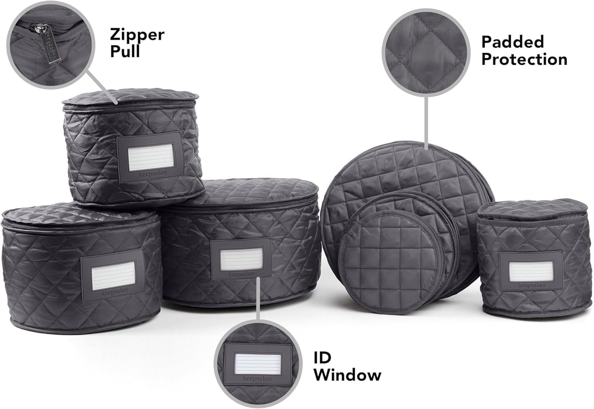 Covermates Keepsakes - Dish Storage Set - Padded Protection - ID Window - Stain Resistant - Machine Washable - China Storage, Slate