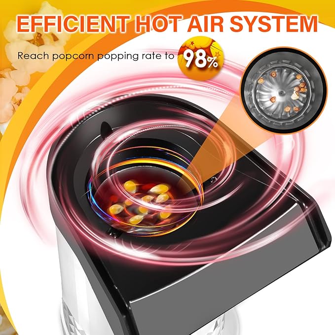 Hot Air Popcorn Machine 1200W, 4.5-Quart Popcorn Maker, No-Oil Air Popper, 2-Min Family Movie-Night Popcorn Popper, Easy Clean, Fat-Free Snack